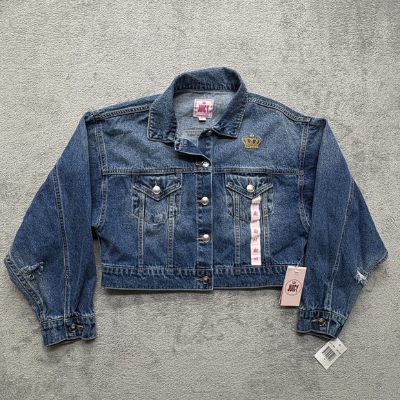 Juicy Couture Jackets & Blazers - Juicy Couture Denim Jacket‎ Womens Medium Cropped Crown Embroidery Distressed